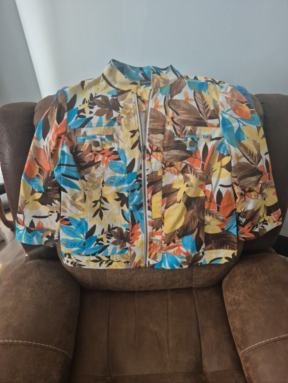 Additions by Chico's Fall Print Zip-Up  Jacket Multi-Color Size 2